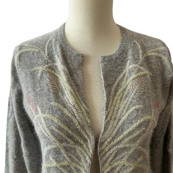 SOLD WHITE + WARREN CARDIGAN S BEADED FLORAL LAMBSWOOL ANGORA RABBIT HAIR - Picture 4 of 13